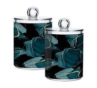 Cgiub Marble Qtip Holder with Lid 2 Pack Plastic Apothecary Jars 12 oz, Cotton Pad & Cotton Bud Holder, Bathroom Container Vanity Organiser for Cotton Wool, Floss Picks