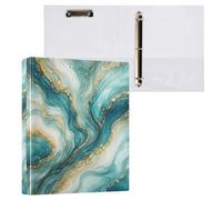 Cgiub Marble Teal Gold A4 Ring Binder with Clipboard, 3 Ring D Ring View Binder with Inner Pockets, PVC Waterproof Document Organiser Holds 200 Sheets for School, Office, Home, 1 Pack