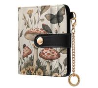 Cgiub Mushroom Butterfly Wallets for Women RFID Blocking Ladies Purse PU Leather Clutch Wallet with Zip Coin Pocket & Credit Card Holder, 4.13x4.33 inch