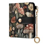 Cgiub Mushroom Butterfly Wallets for Women RFID Blocking Ladies Purse PU Leather Clutch Wallet with Zip Coin Pocket & Credit Card Holder, 10.5x11 cm