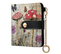 Cgiub Mushroom Butterfly Wallets for Women RFID Blocking Ladies Purse PU Leather Clutch Wallet with Zip Coin Pocket & Credit Card Holder, 10.5x11 cm