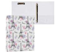 Cgiub Paris Floral A4 Ring Binder with Clipboard, 3 Ring D Ring View Binder with Inner Pockets, PVC Waterproof Document Organiser Holds 200 Sheets for School, Office, Home, 1 Pack