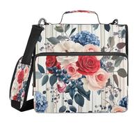 Cgiub Peony Hydrangea Zipper Binder with Shoulder Strap & Pockets 1.5 inch 3 Ring Binder Bag Expanding File Folder Organiser for School & Office
