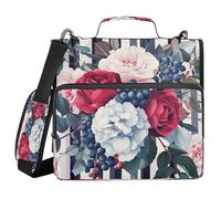 Cgiub Peony Hydrangea Zipper Binder with Shoulder Strap & Pockets 1.5 inch 3 Ring Binder Bag Expanding File Folder Organiser for School & Office