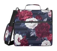 Cgiub Peony Zipper Binder with Shoulder Strap & Pockets 1.5 inch 3 Ring Binder Bag Expanding File Folder Organiser for School & Office