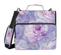 Cgiub Peony Zipper Binder with Shoulder Strap & Pockets 1.5 inch 3 Ring Binder Bag Expanding File Folder Organiser for School & Office
