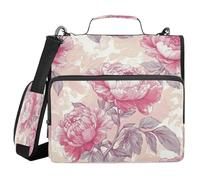 Cgiub Peony Zipper Binder with Shoulder Strap & Pockets 1.5 inch 3 Ring Binder Bag Expanding File Folder Organiser for School & Office