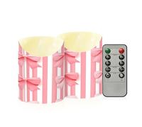 Cgiub Pink Bow Flameless Candles with Timer 2pcs Battery Operated Flickering Flameless LED Pillar Candles for Holiday Home Wedding Fireplace Decor