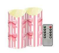 Cgiub Pink Bow Flameless Candles with Timer 2pcs Battery Operated Flickering Flameless LED Pillar Candles for Holiday Home Wedding Fireplace Decor
