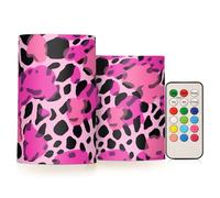 Cgiub Pink Leopard Print Flameless Candles 2 PCS LED Candles Battery Operated Flickering Pillar Candles with Remote and Timer for Holiday Party Wedding Home Decor