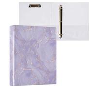 Cgiub Purple Gold Marble A4 Ring Binder with Clipboard, 3 Ring D Ring View Binder with Inner Pockets, PVC Waterproof Document Organiser Holds 200 Sheets for School, Office, Home, 1 Pack