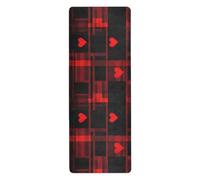 Cgiub Red and Black Plaid Yoga Mat for Sport Stretching Pilates 180x66 cm Thin and Non-slip Exercise Mat Fitness Mat Eco-friendly Travel Workout Mat Home Sports Mat