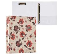 Cgiub Red Black Floral A4 Ring Binder with Clipboard, 3 Ring D Ring View Binder with Inner Pockets, PVC Waterproof Document Organiser Holds 200 Sheets for School, Office, Home, 1 Pack