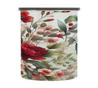 Cgiub Red Flower Airtight Food Jar 500 ml Stainless Steel Food Storage Container Coffee Canister with Lid for Candy Coffee Bean Tea Candy Fruit