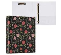 Cgiub Red Rose Floral A4 Ring Binder with Clipboard, 3 Ring D Ring View Binder with Inner Pockets, PVC Waterproof Document Organiser Holds 200 Sheets for School, Office, Home, 1 Pack