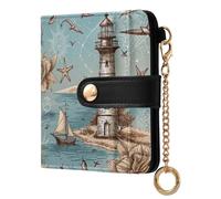 Cgiub Retro Lighthouse Wallets for Women RFID Blocking Ladies Purse PU Leather Clutch Wallet with Zip Coin Pocket & Credit Card Holder, 4.13x4.33 inch