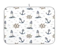 Cgiub Ship Anchors Rudder Dish Drying Mat for Kitchen Counter 45.7x60.9 cm Non Slip Absorbent Coffee Machine Mat Sink Draining Board Drying Pad Coffee Bar Accessories