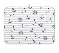 Cgiub Ship Anchors Rudder Dish Drying Mat for Kitchen Counter 45.7x60.9 cm Non Slip Absorbent Coffee Machine Mat Sink Draining Board Drying Pad Coffee Bar Accessories