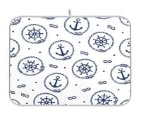 Cgiub Ship Anchors Rudder Dish Drying Mat for Kitchen Counter 45.7x60.9 cm Non Slip Absorbent Coffee Machine Mat Sink Draining Board Drying Pad Coffee Bar Accessories