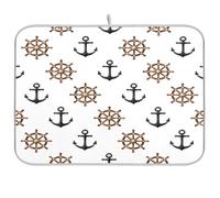 Cgiub Ship Anchors Rudder Dish Drying Mat for Kitchen Counter 45.7x60.9 cm Non Slip Absorbent Coffee Machine Mat Sink Draining Board Drying Pad Coffee Bar Accessories