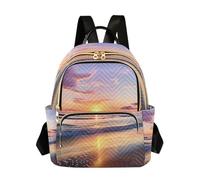 Cgiub Sunset Beach Mini Backpack Purse for Women Quilted Small Travel Backpack, Lightweight Daypack for Travel Shopping Work