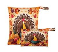 Cgiub Thanksgiving Turkey Wet Dry Bags for Baby Cloth Diaper Reusable Wet Bags Waterproof Washable Travel Gym Daycare Organizer with Two Zippered Pockets & Handle for Swimsuit Clothes Toiletries