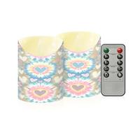 Cgiub Tie Dye Heart Flameless Candles with Timer 2pcs Battery Operated Flickering Flameless LED Pillar Candles for Holiday Home Wedding Fireplace Decor