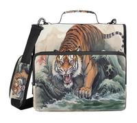 Cgiub Tiger Zipper Binder with Shoulder Strap & Pockets 1.5 inch 3 Ring Binder Bag Expanding File Folder School & Office Organiser