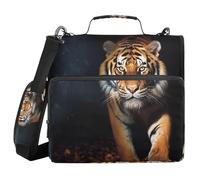 Cgiub Tiger Zipper Binder with Shoulder Strap & Pockets 1.5 inch 3 Ring Binder Bag Expanding File Folder School & Office Organiser
