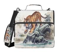 Cgiub Tiger Zipper Binder with Shoulder Strap & Pockets 1.5 inch 3 Ring Binder Bag Expanding File Folder School & Office Organiser