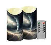 Cgiub Tornado Flameless Candles with Timer 2pcs Battery Operated Flickering Flameless LED Pillar Candles for Holiday Home Wedding Fireplace Decor