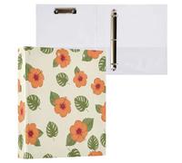Cgiub Tropical Floral A4 Ring Binder with Clipboard, 3 Ring D Ring View Binder with Inner Pockets, PVC Waterproof Document Organiser Holds 200 Sheets for School, Office, Home, 1 Pack