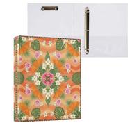 Cgiub Tropical Floral Leopard A4 Ring Binder with Clipboard, 3 Ring D Ring View Binder with Inner Pockets, PVC Waterproof Document Organiser Holds 200 Sheets for School, Office, Home, 1 Pack