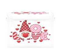 Cgiub Valentine Gnomes Storage Box with Lid and Handles Foldable Fabric Storage Bin Closet Organiser Large Clothes Basket for Home, Bedroom, Shelves, Office
