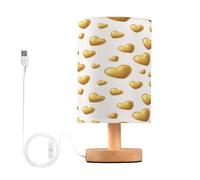 Cgiub Valentine Heart Bedside Table Lamp for Bedroom LED Nightstand Lamp Desk Reading Light with Fabric Shade Wood Base & USB Port for Office Living Room Nursery Decor