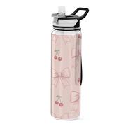 Cgiub Vintage Bows Cherries Sports Water Bottle with Leak Proof Straw Lid 1000 ML BPA-Free Reusable Tritan Plastic Water Bottle for School Outdoor Sports and Travel