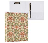 Cgiub Vintage Floral Damask A4 Ring Binder with Clipboard, 3 Ring D Ring View Binder with Inner Pockets, PVC Waterproof Document Organiser Holds 200 Sheets for School, Office, Home, 1 Pack