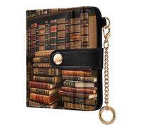 Cgiub Vintage Library Wallets for Women RFID Blocking Ladies Purse PU Leather Clutch Wallet with Zip Coin Pocket & Credit Card Holder, 10.5x11 cm
