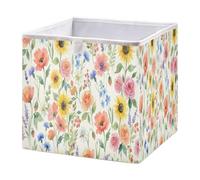 Cgiub Watercolor Flowers Storage Cubes 28x28 cm Collapsible Decorative Fabric Storage Box Shelves Closet Organiser Bin for Bedroom Nursery Office