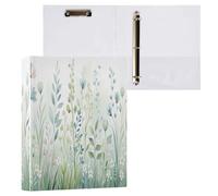 Cgiub Watercolor Herb Floral A4 Ring Binder with Clipboard, 3 Ring D Ring View Binder with Inner Pockets, PVC Waterproof Document Organiser Holds 200 Sheets for School, Office, Home, 1 Pack