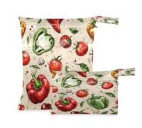 Cgiub Watercolour Vegetables Wet Dry Bags for Baby Cloth Diaper Reusable Wet Bags Waterproof Washable Travel Gym Daycare Organizer with Two Zippered Pockets & Handle for Swimsuit Clothes Toiletries