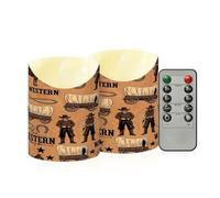 Cgiub Western Cowboy Flameless Candles with Timer 2pcs Battery Operated Flickering Flameless LED Pillar Candles for Holiday Home Wedding Fireplace Decor