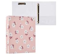 Cgiub White Floral A4 Ring Binder with Clipboard, 3 Ring D Ring View Binder with Inner Pockets, PVC Waterproof Document Organiser Holds 200 Sheets for School, Office, Home, 1 Pack