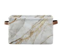 Cgiub White Gold Marble Storage Basket Foldable Canvas Fabric Storage Bin Waterproof Closet Organiser Dog Toy Basket Holiday Decorative Box with Handles for Bedroom Nursery Home