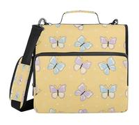 Cgiub Yellow Butterfly Zipper Binder with Shoulder Strap & Pockets 1.5 inch 3 Ring Binder Bag Expanding File Folder Organiser for School & Office