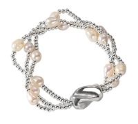 CGJseFH Prayer bead bracelet, 925 Sterling Silver Three-Layer Pearl Bracelet Elastic Rope Gorgeous Bead for Women Girls