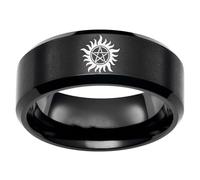 CGJseFH Vintage ring, 8mm Wide Band Ring Titanium Steel Unisex Occult Symbol Jewellery for Cosplay, Anti-Demon Theme Gift(Black,Q)