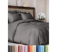 CGK 3 Piece Duvet Cover Set Super King Dark Grey 260x220cm with 2 Pillowcases 50x80cm - Brushed Microfibre - Zip Closure & 8 Corner Ties - Wrinkle Resistant, Easy Care & Hypoallergenic - OEKO-TEX