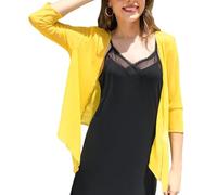 CGLHTATD Bolero Cardigans for Women Chiffon Bolero Cardigans for Women Ladies 3/4 Sleeve Shrugs Shawl Open Front Lightweight Cropped Cover-Up Tops Evening Wedding Occasion Jacket Yellow L