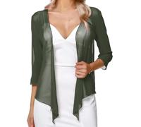 CGLHTATD Cropped Cardigan Chiffon Bolero Cardigans for Women Ladies 3/4 Sleeve Shrugs Shawl Open Front Lightweight Cropped Cover-Up Tops Evening Wedding Occasion Jacket Dark Green Xl